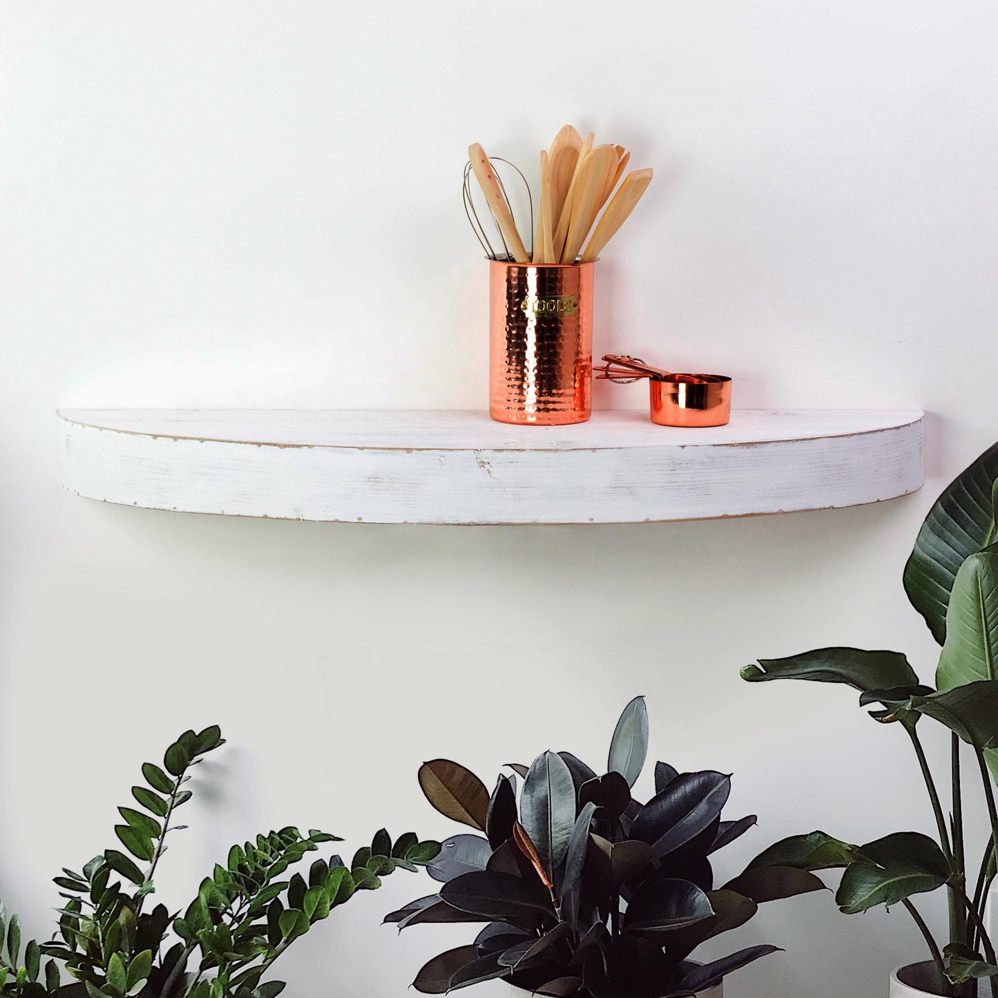 Large Round Wood Floating Wall Shelf - White