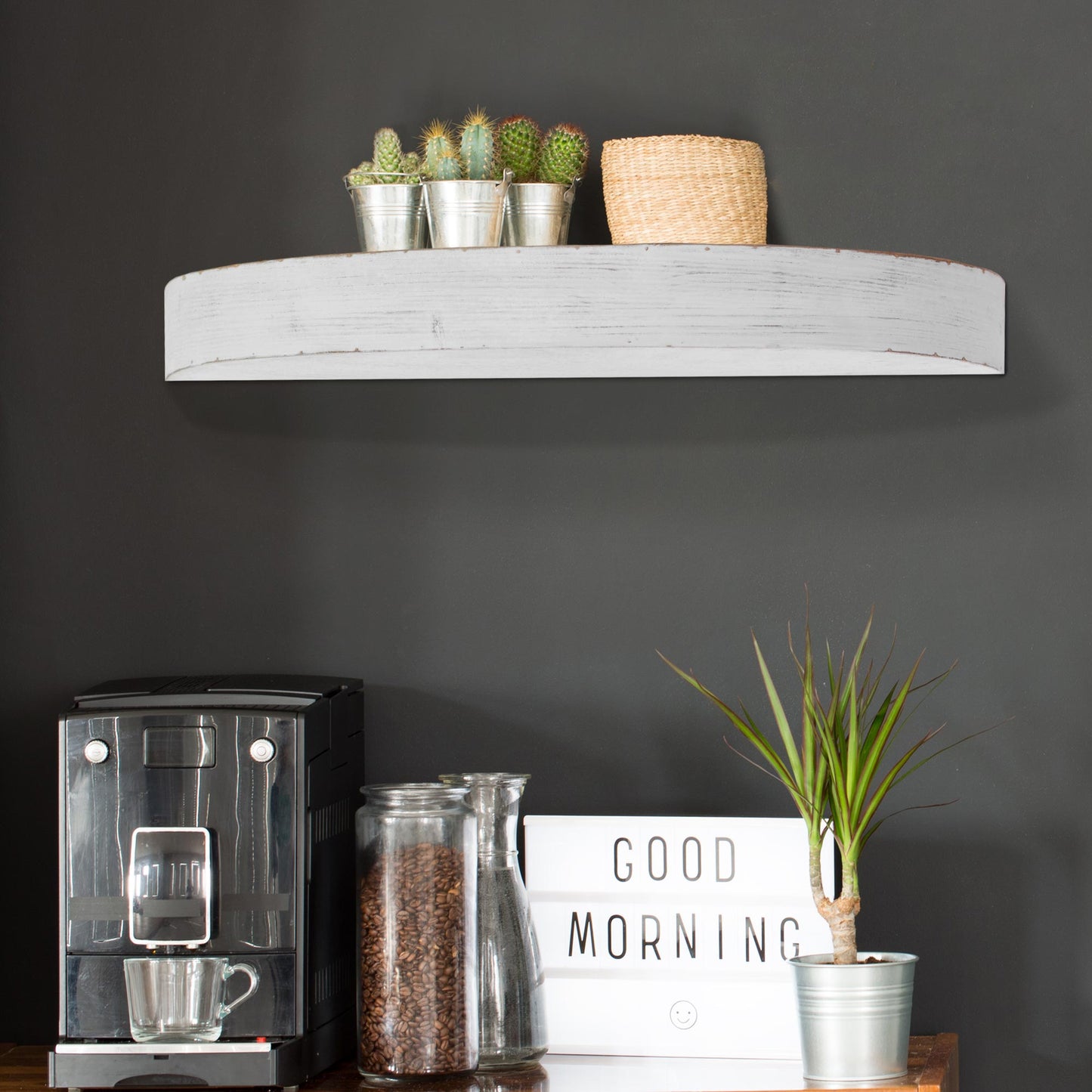 Small Round Wood Floating Wall Shelf - White