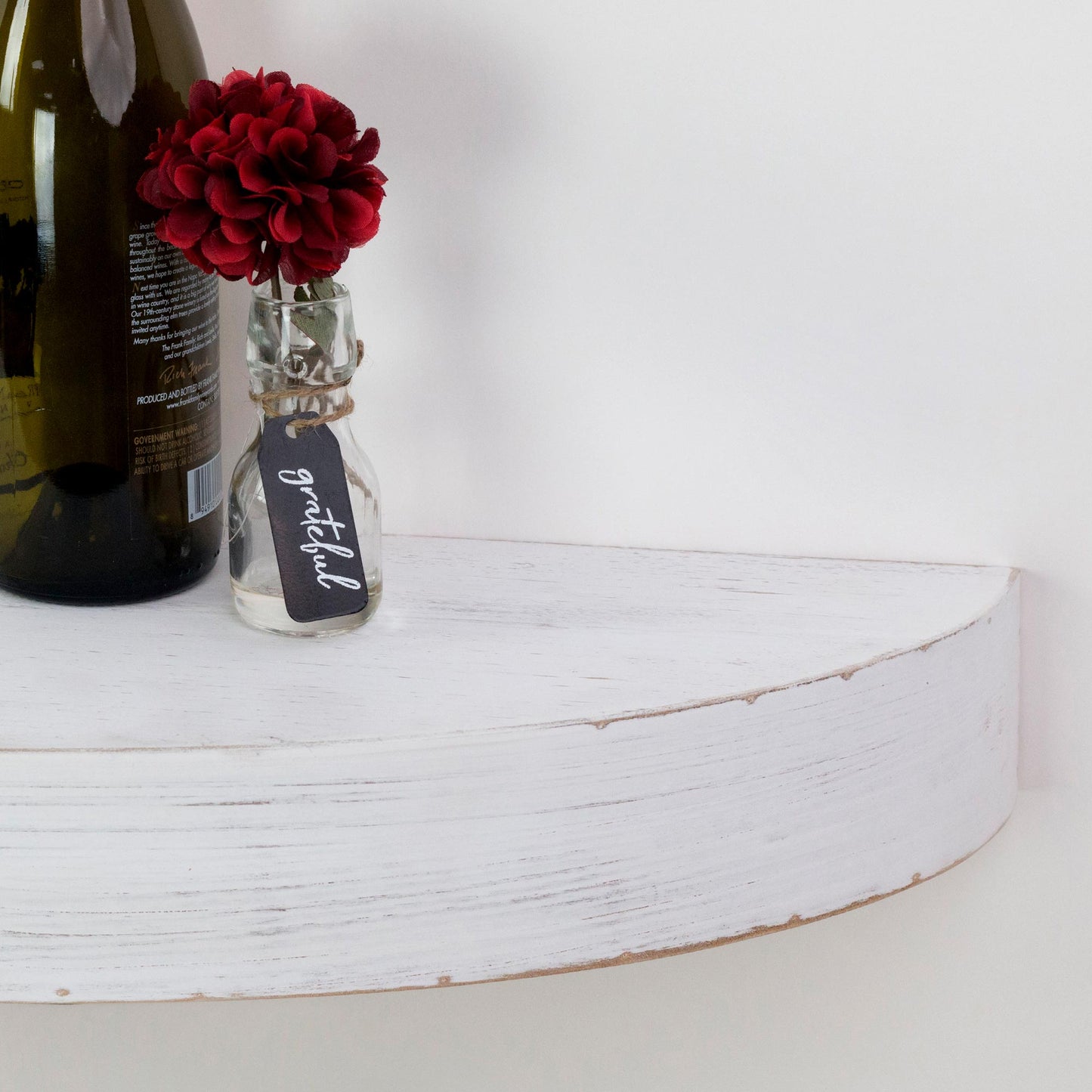 Small Round Wood Floating Wall Shelf - White