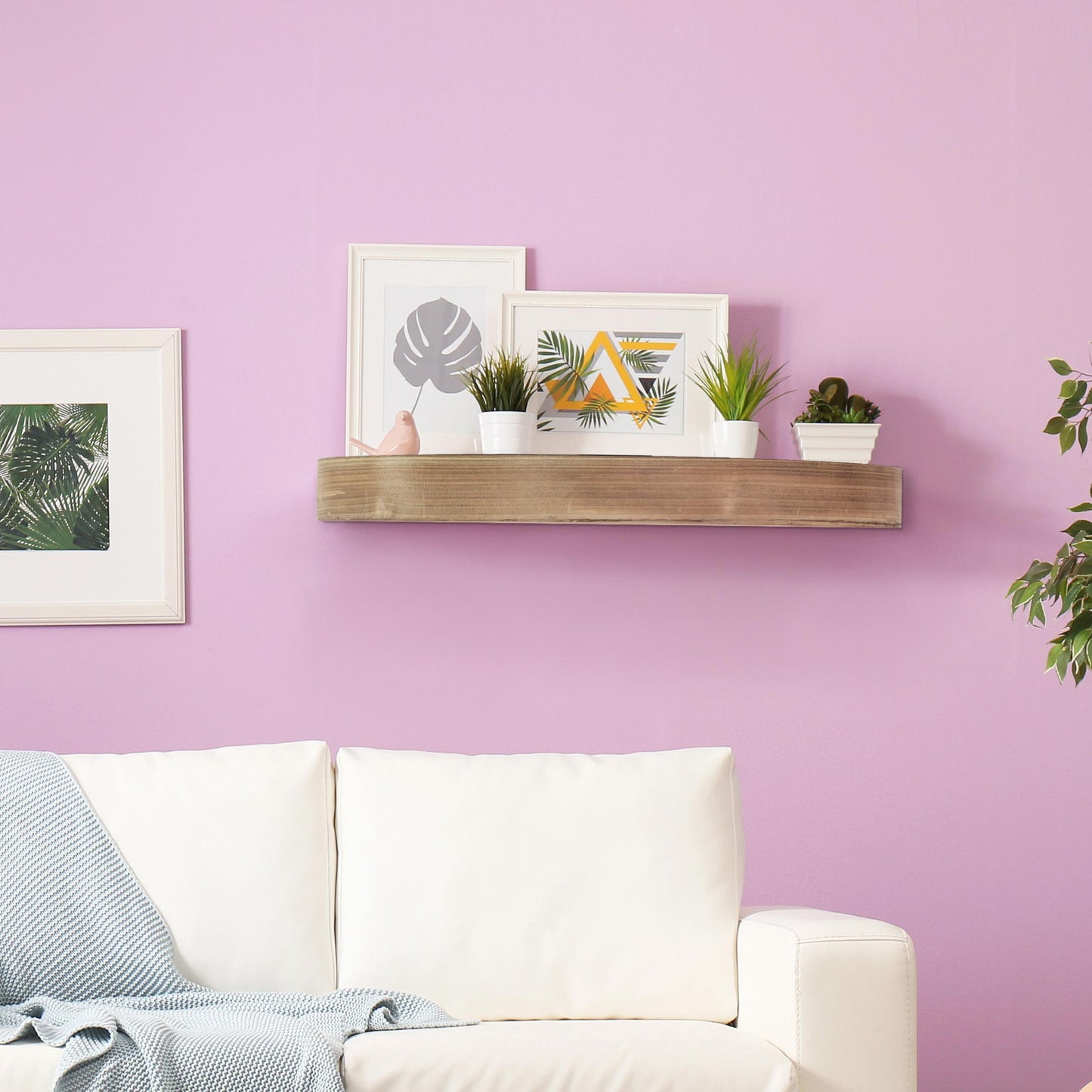 Small Round Wood Floating Wall Shelf - Brown