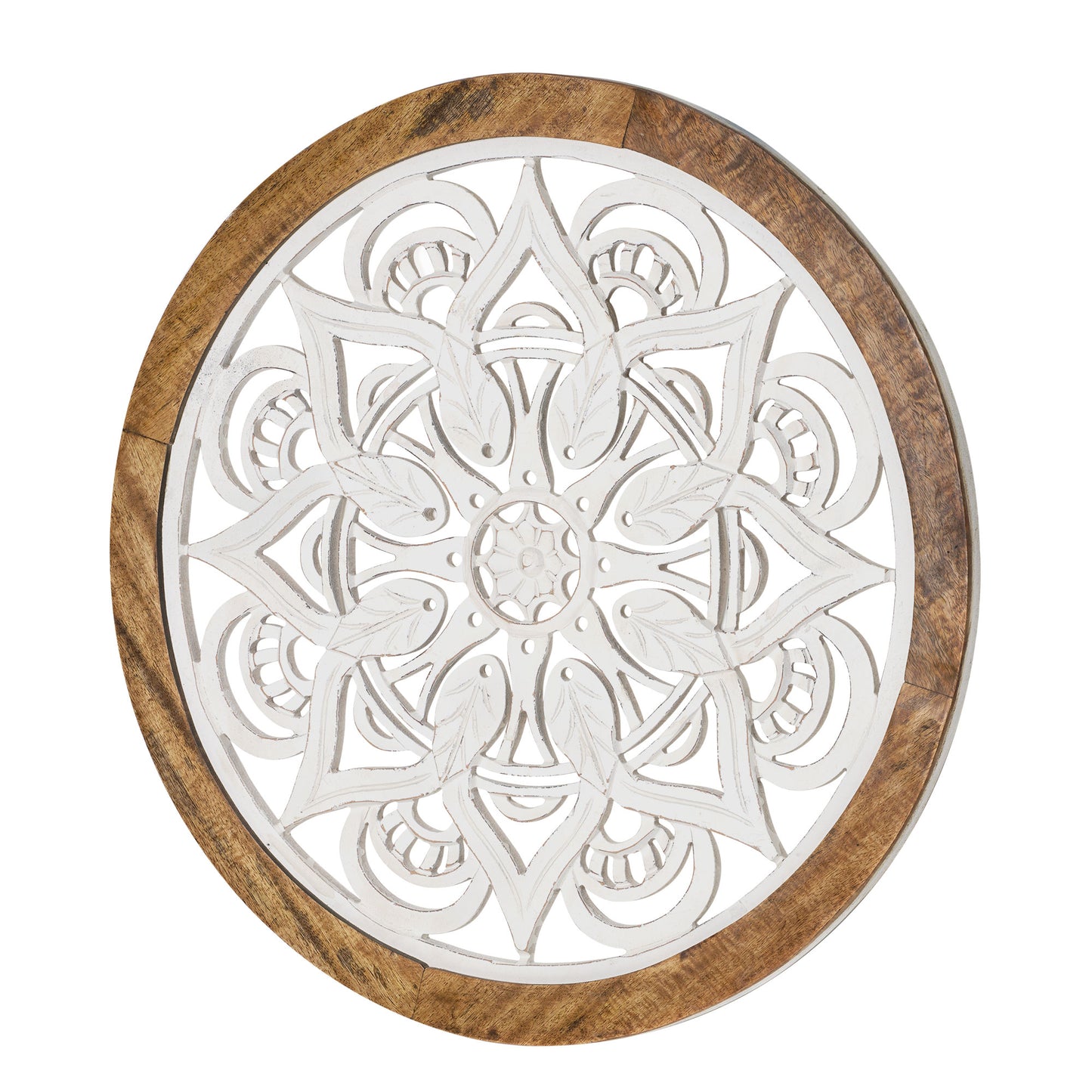 Distressed Wood Framed Round White Floral Wall Accent Medallion - 24"