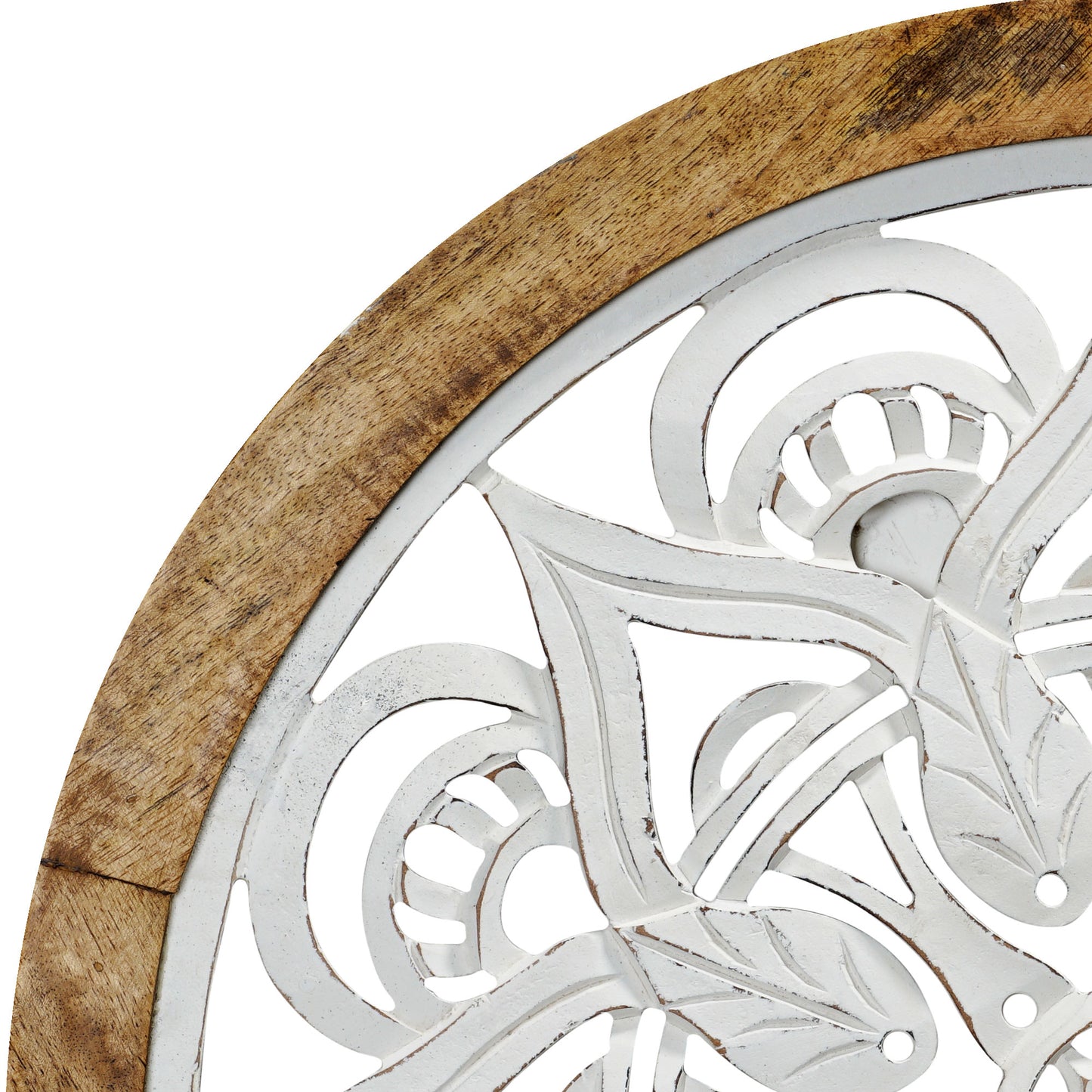 Distressed Wood Framed Round White Floral Wall Accent Medallion - 24"