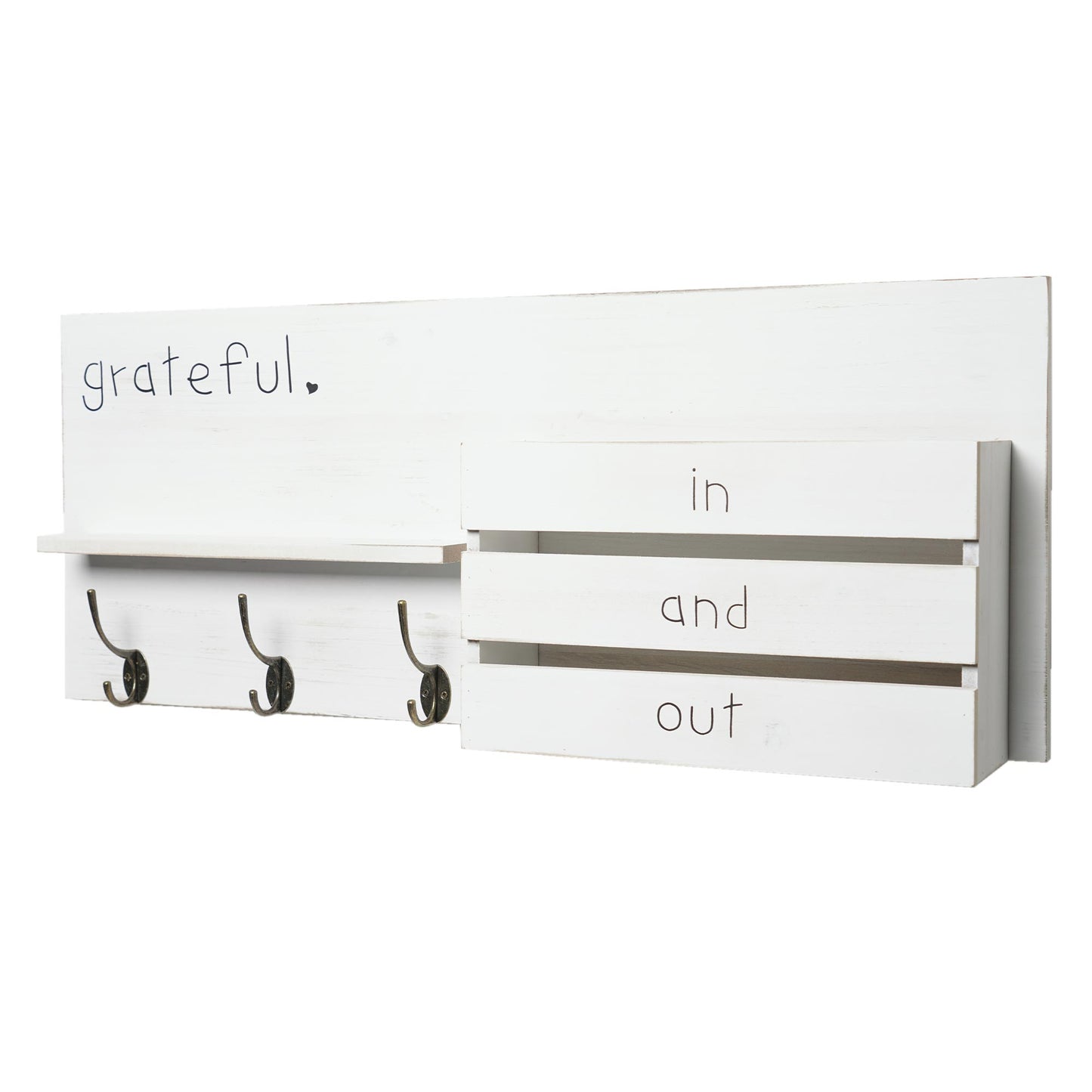 Addie Joy Grateful Decorative Mail Organizer - Distressed White
