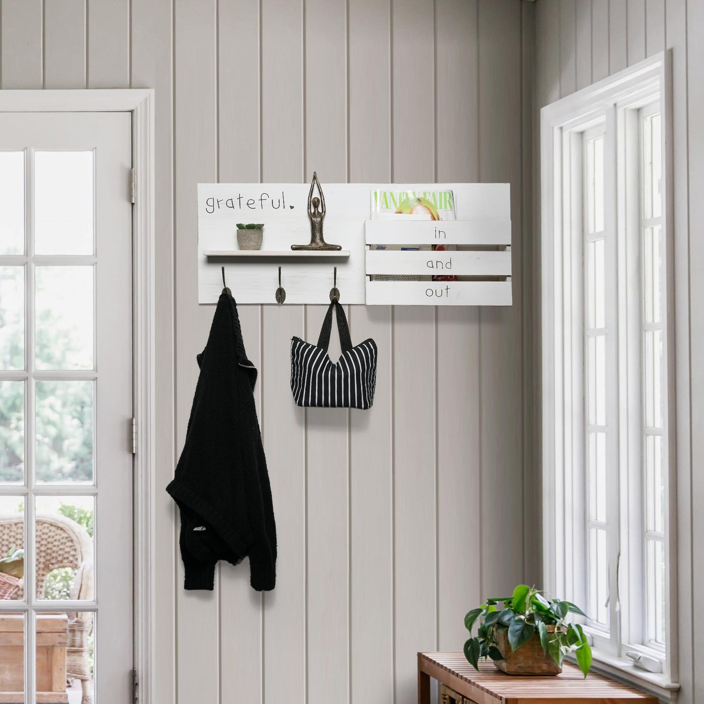 Addie Joy Grateful Decorative Mail Organizer - Distressed White