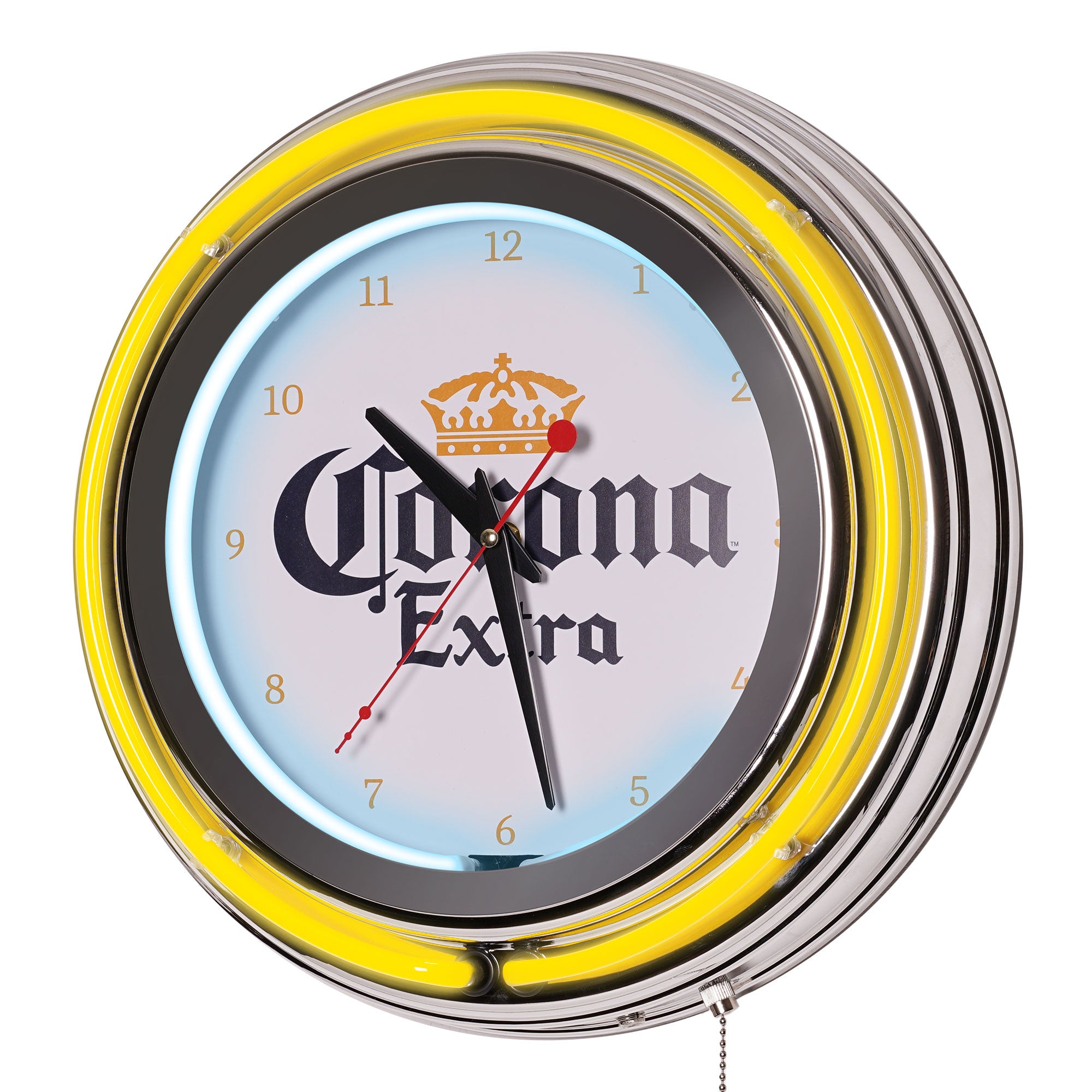 Corona Retro Round LED Neon Wall Analog Clock with Pull Chain - 14.5