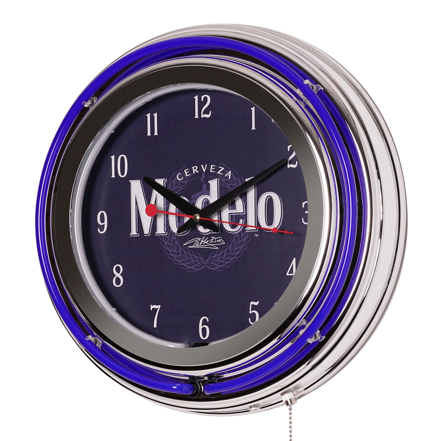 Modelo Retro Round Neon Wall Analog Clock with Pull Chain - 14.5"