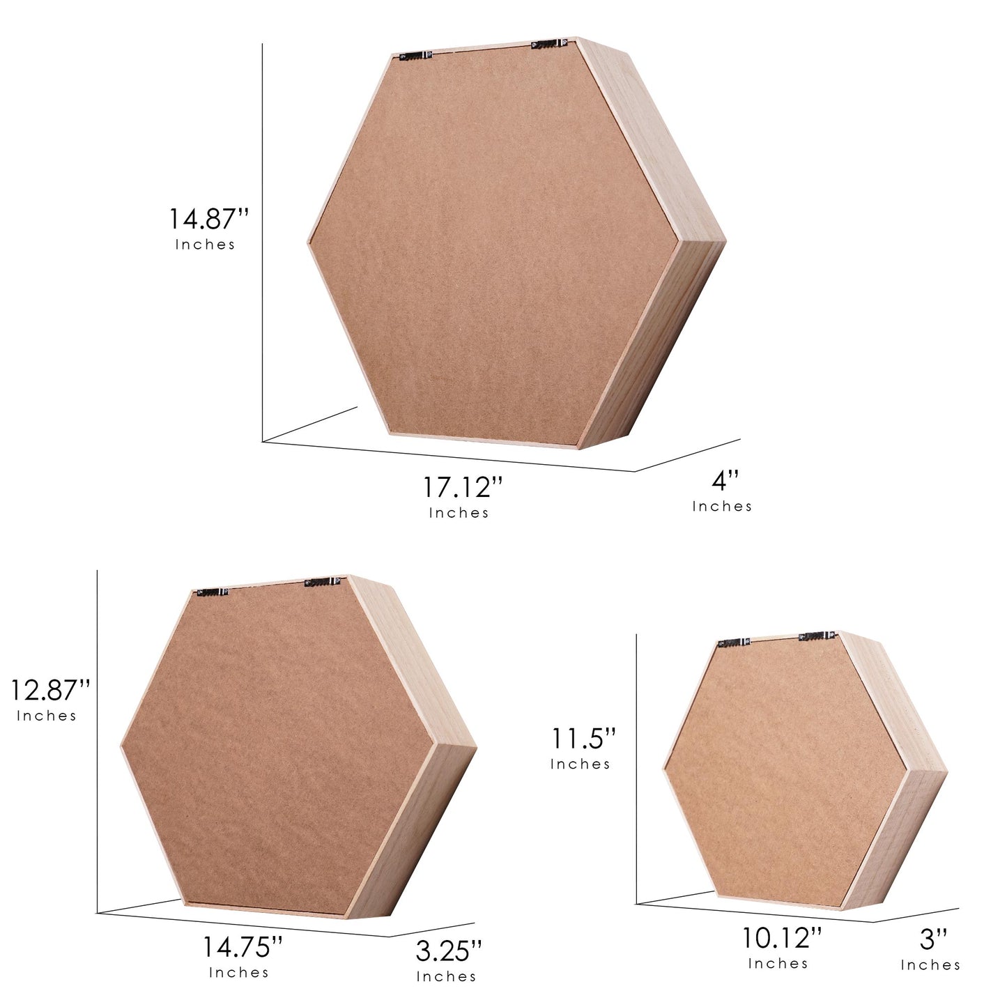 Honeycomb Floating 3-Piece Wood Wall Shelves Set - Natural