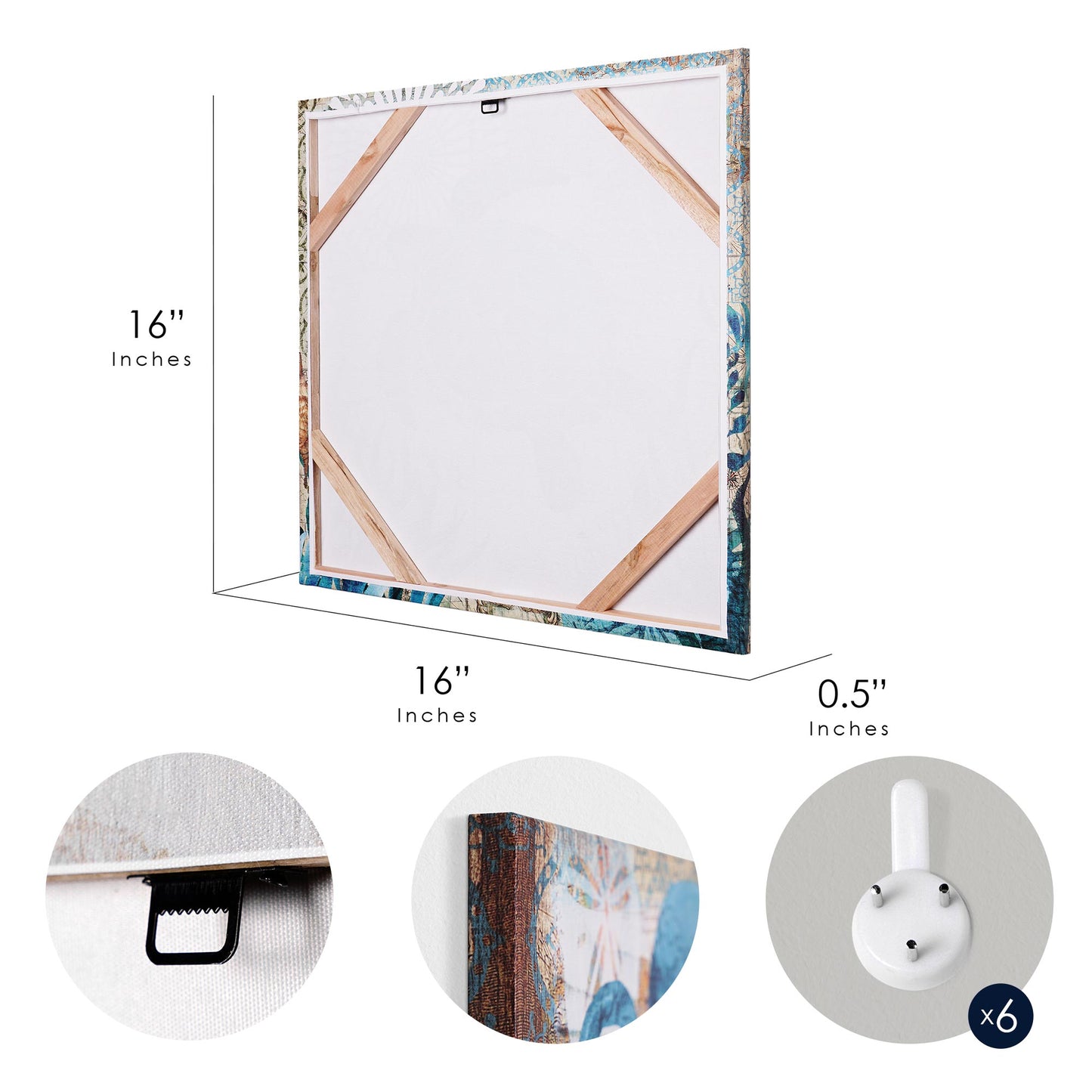 Nautical Beach Themed Seahorse Whales Sea Turtle Octopus Ocean Canvas Art - 16" x 16"