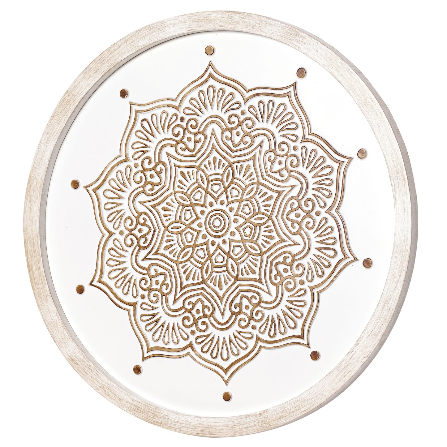 Boho Farmhouse Wood Framed Wall Medallion - White, Brown (17")