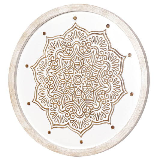 Boho Farmhouse Wood Framed Wall Medallion - White, Brown (17")