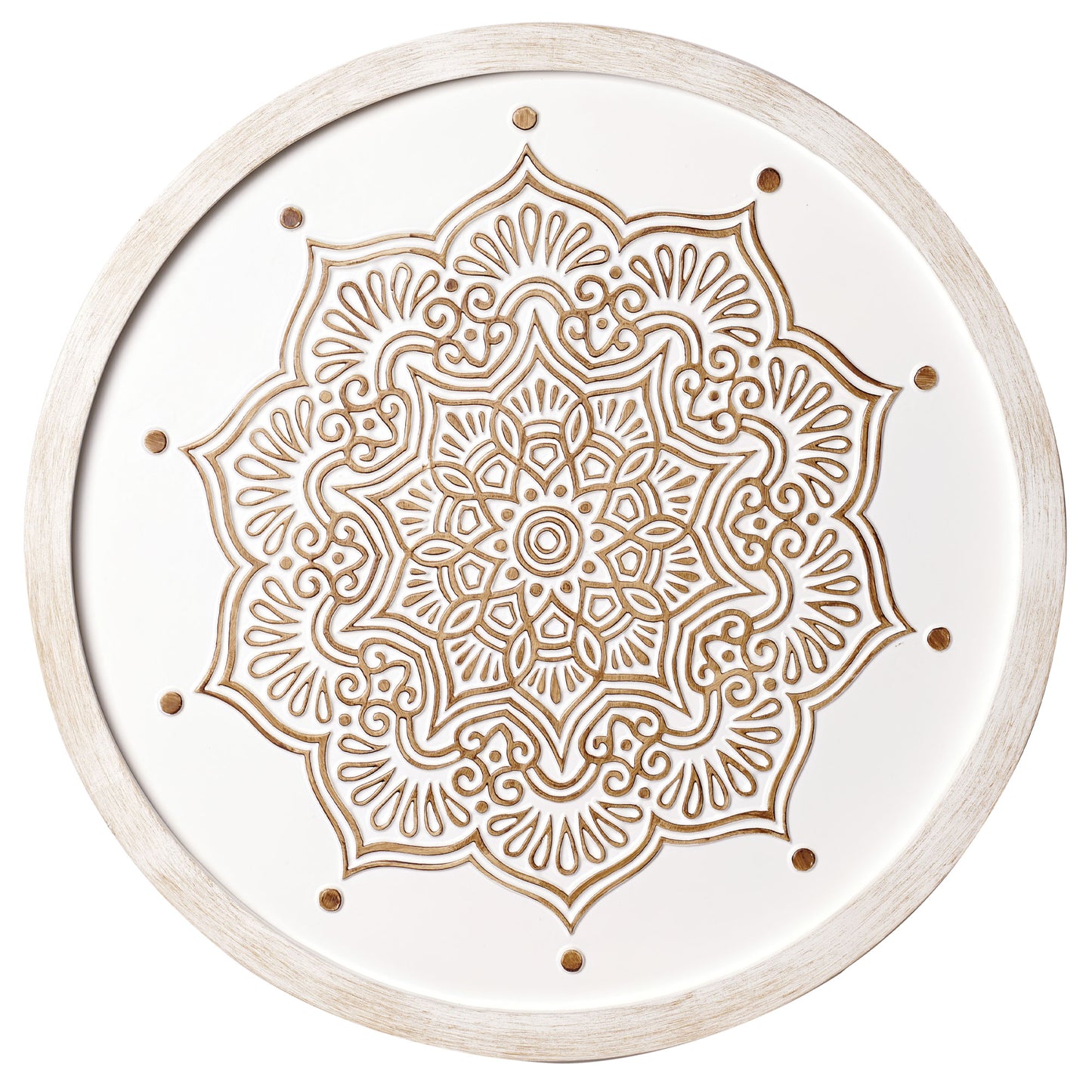 Boho Farmhouse Wood Framed Wall Medallion - White, Brown (17")