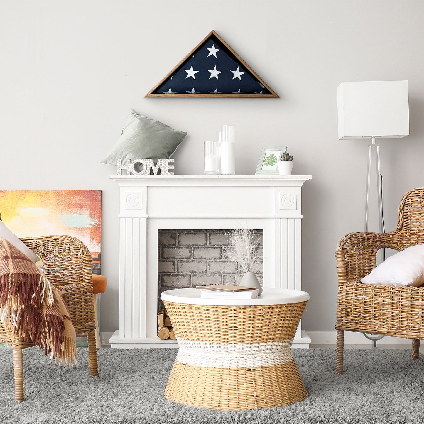 Oak Wood Wall Flag Display Case - 13" H x 26.5" L x 3.25" D