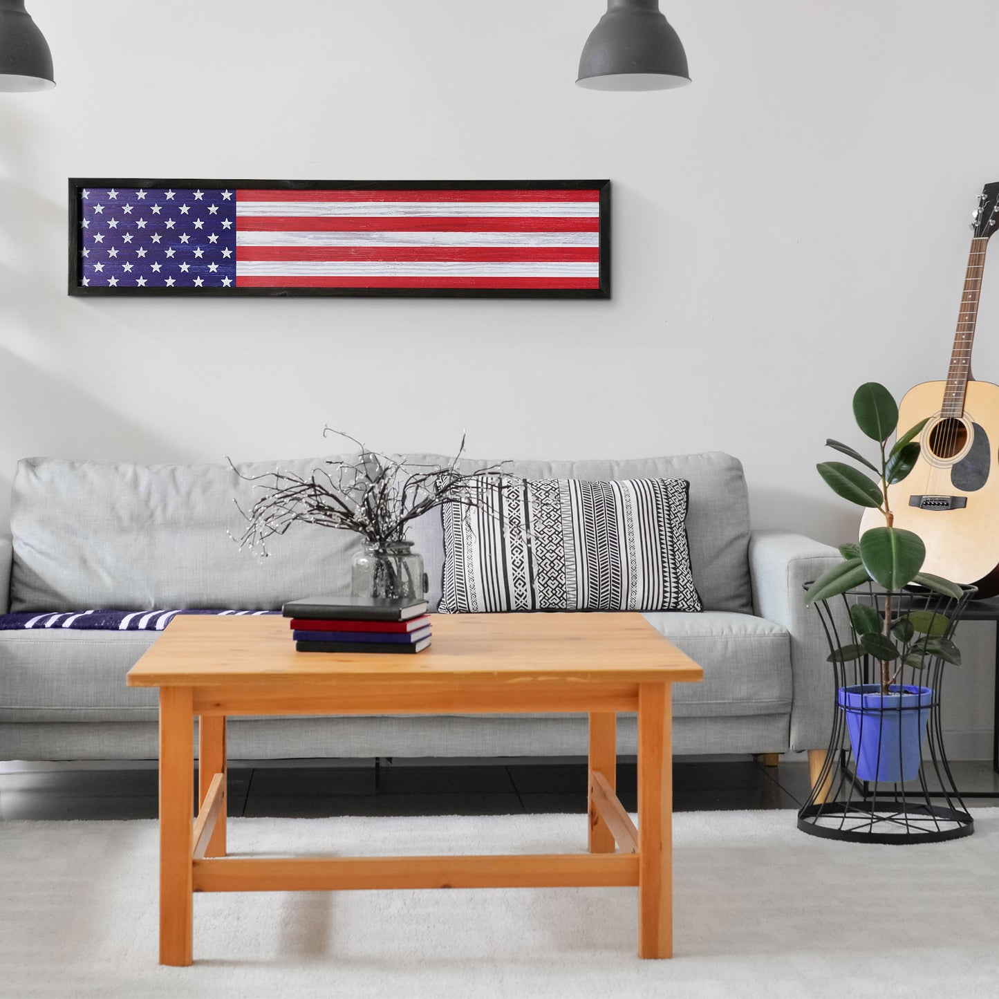 American Flag Wood Novelty Wall Sign - 36" x 8"