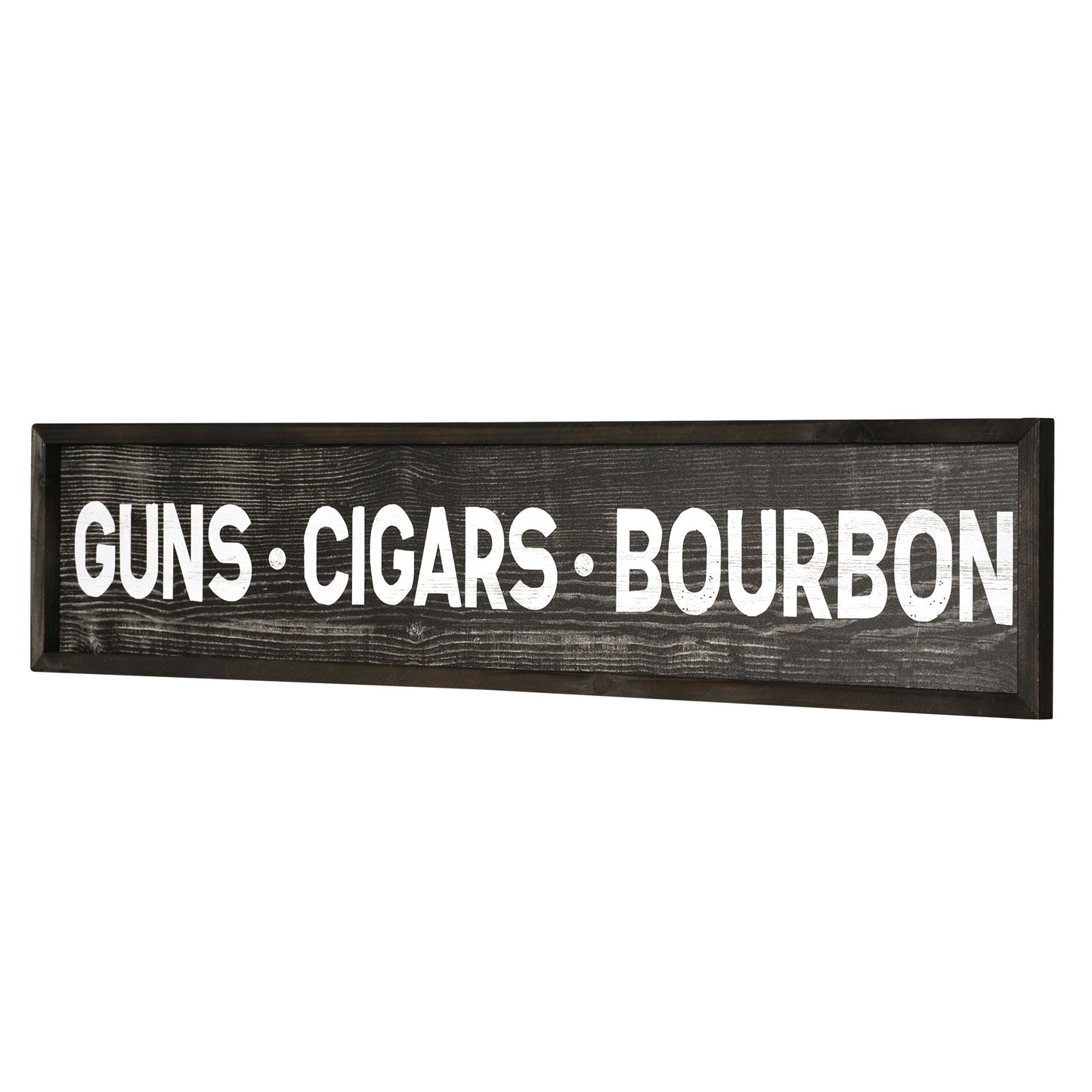 Guns, Cigars, Bourbon Wood Novelty Wall Sign - 36" x 8"