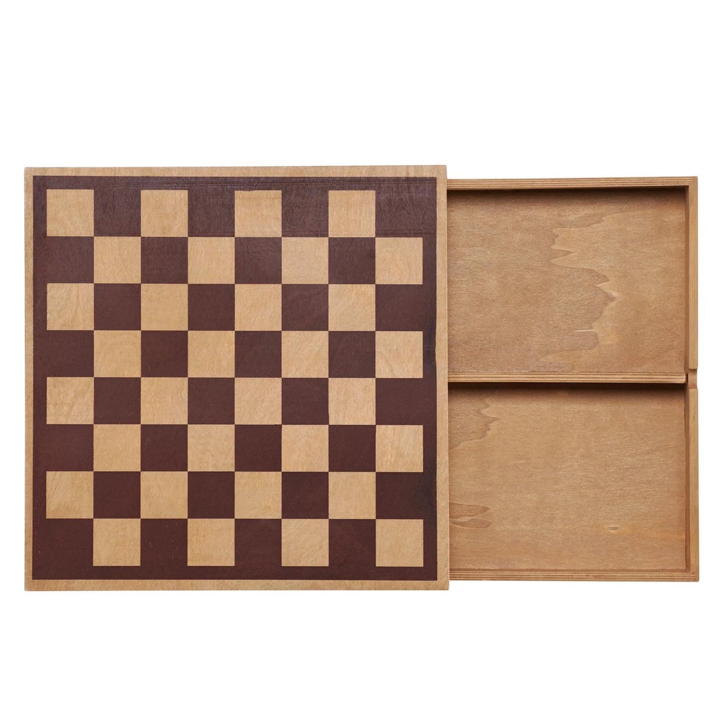 Wood Chess & Checkers Board Game Set with Drawer Tabletop Decor