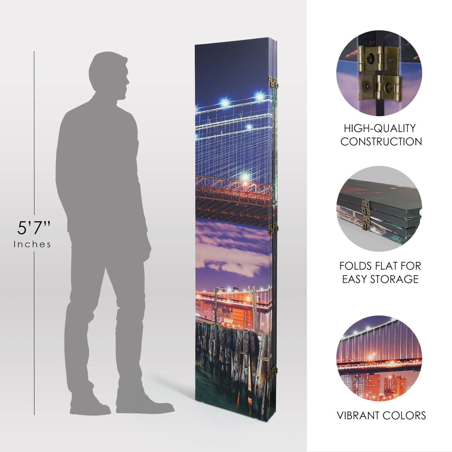 Double-Sided Brooklyn Bridge Canvas Room Divider, 4 Panels, 70" H x 63" L