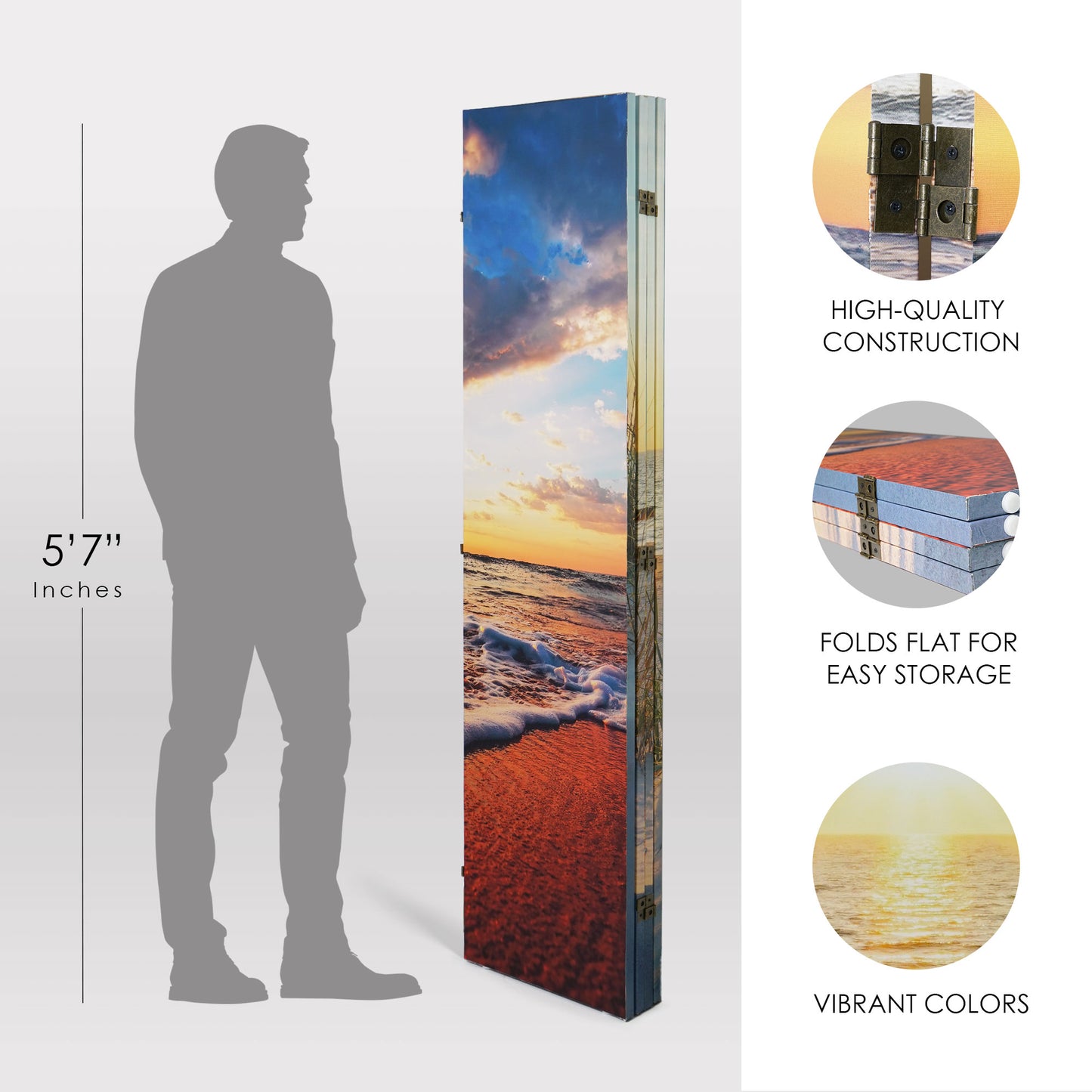 Double-Sided Baltic Sea Beach Sunrise Canvas Room Divider, 4 Panels, 70" H x 63" L