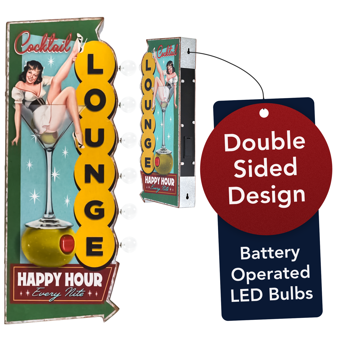 Metal LED Cocktail Lounge Happy Hour Every Nite Marquee Sign