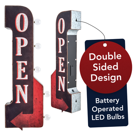 Vintage Open LED Marquee Arrow Sign (30” x  9”)