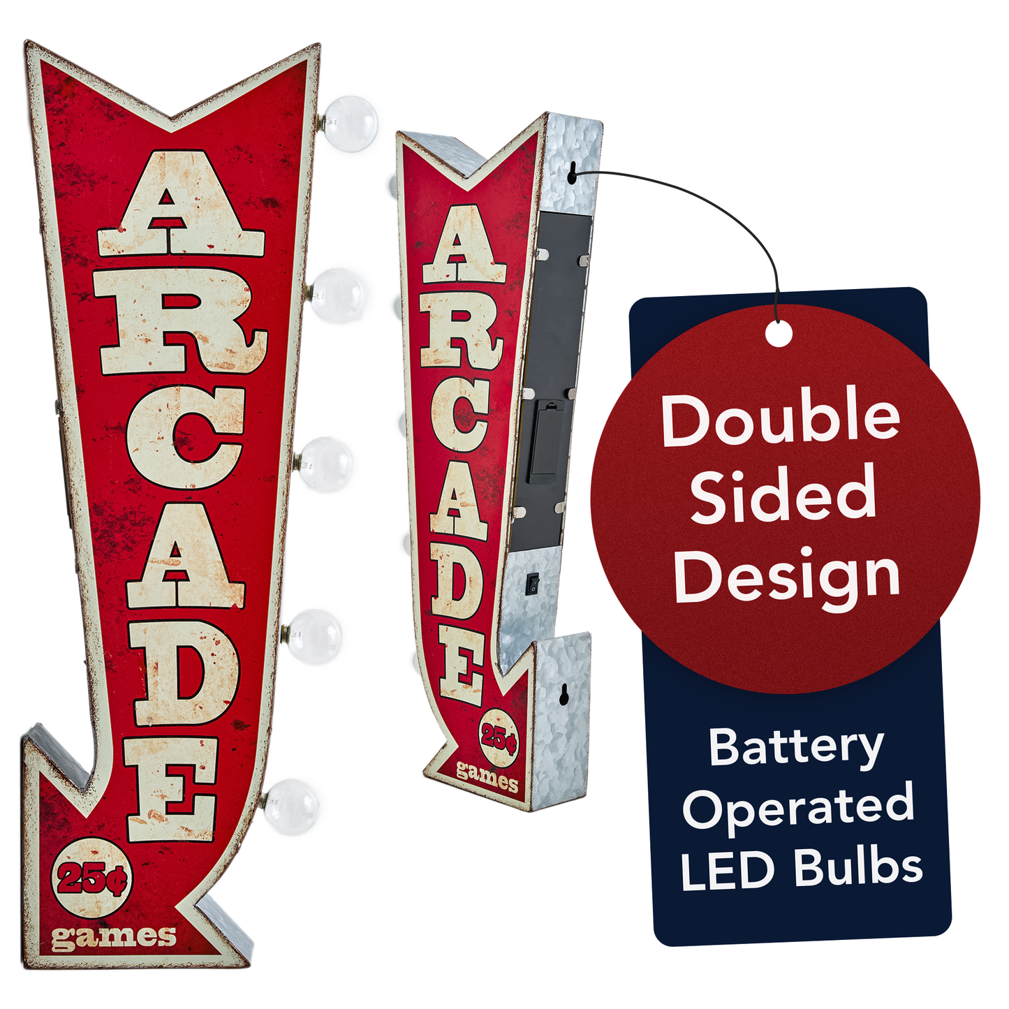 Vintage Arcade Games LED Marquee Arrow Sign (25” x 9”)