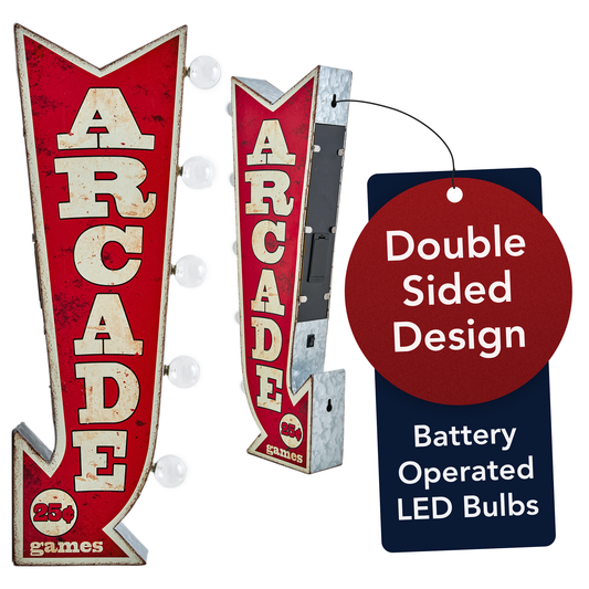 Vintage Arcade Games LED Marquee Arrow Sign (25” x 9”)