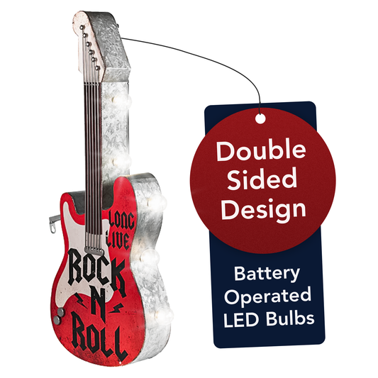 Rock n Roll Guitar Vintage LED Marquee Sign (25” x 10”)