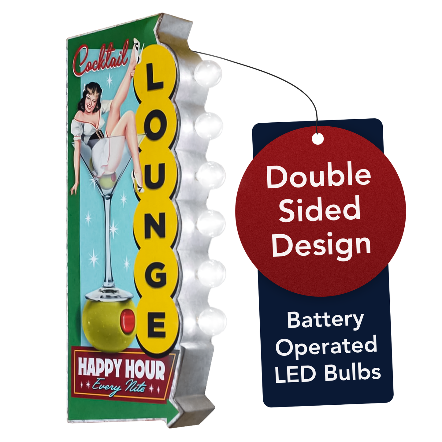 Metal LED Cocktail Lounge Happy Hour Every Nite Marquee Sign