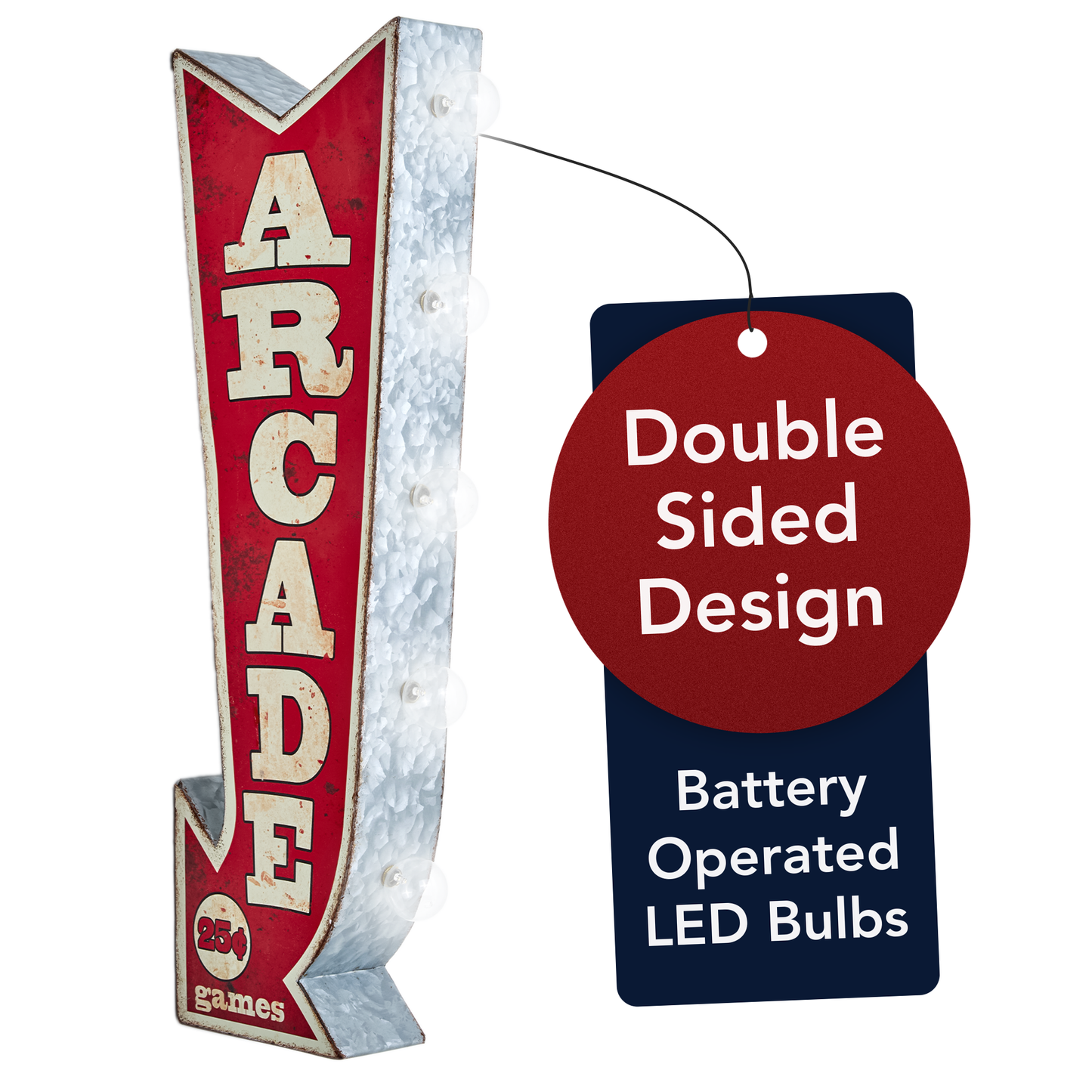 Vintage Arcade Games LED Marquee Arrow Sign (25” x 9”)