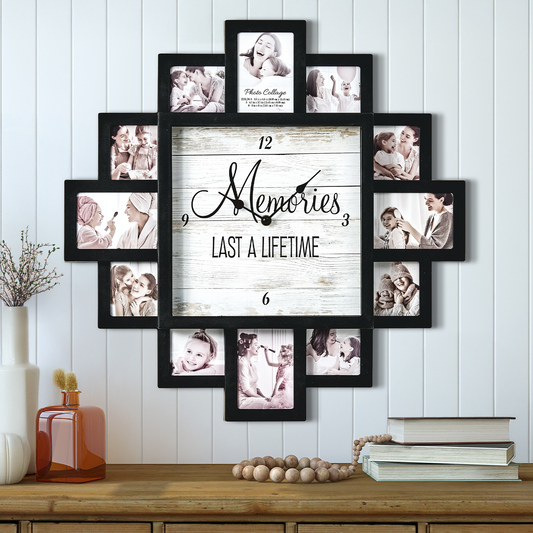 Black  "Lifetime Memories" Picture Frame Wall Collage Clock