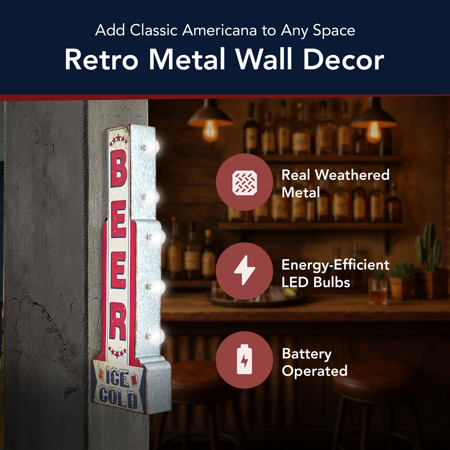 Metal LED Ice Cold Beer Marquee Sign