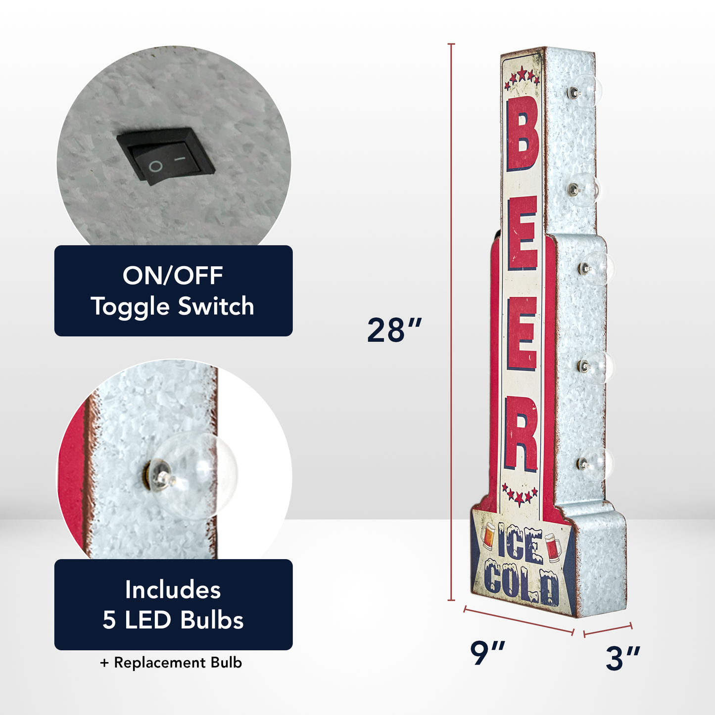 Metal LED Ice Cold Beer Marquee Sign