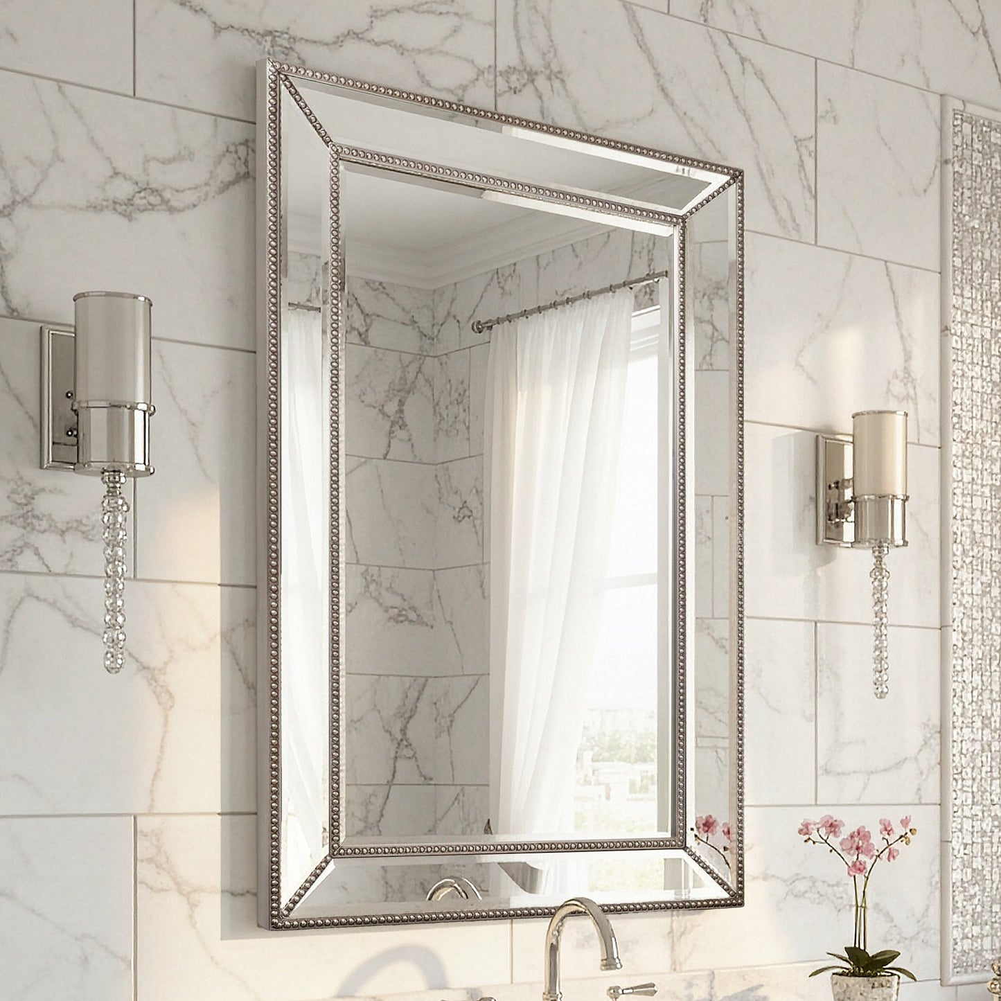 Metro Beaded Beveled Glass Vanity Wall Mirror