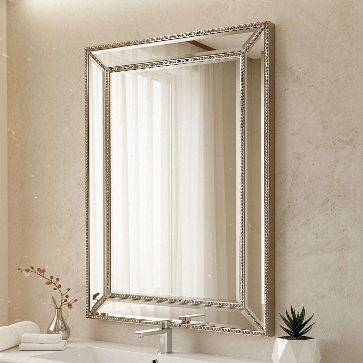Metro Beaded Beveled Glass Vanity Wall Mirror