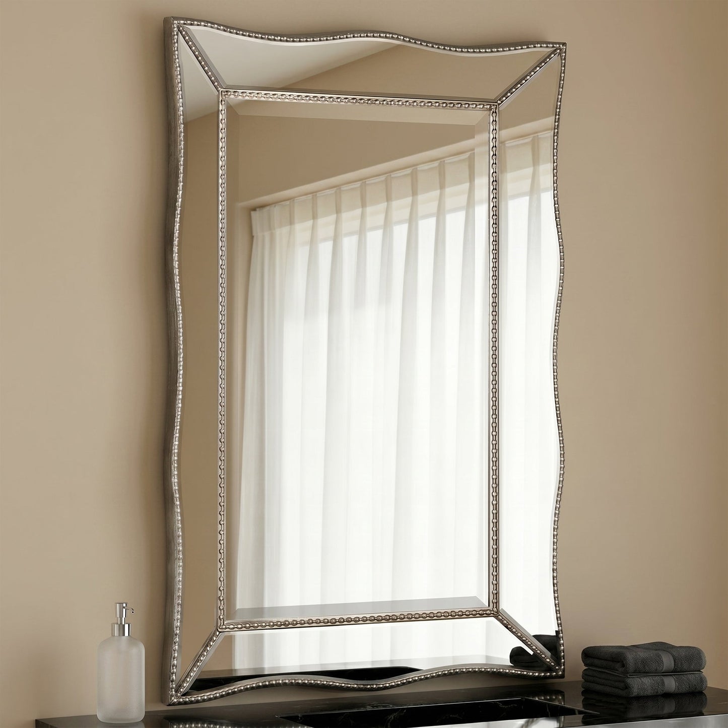 Metro Beaded Beveled Glass Vanity Wall Mirror