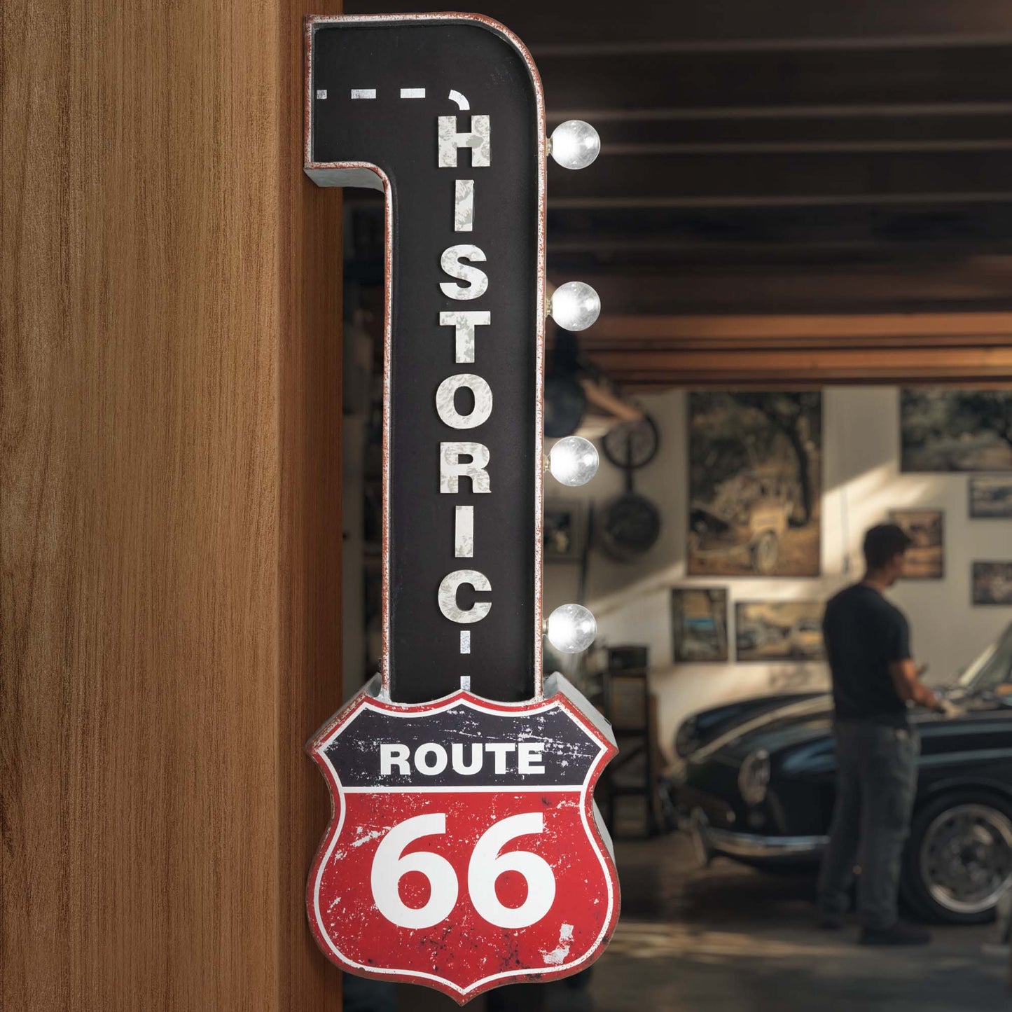 Historic Route 66 Vintage LED Marquee Sign Wall Decor