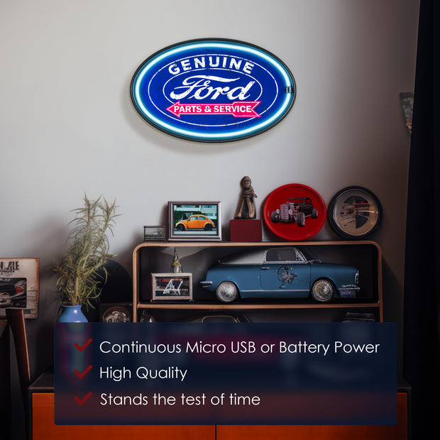 Officially Licensed Genuine Ford Parts & Service LED Neon Light Sign Wall Decor (10.25" x 16.25")