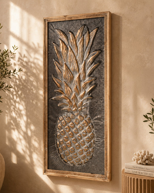 Metal Framed Pineapple Wooden Art