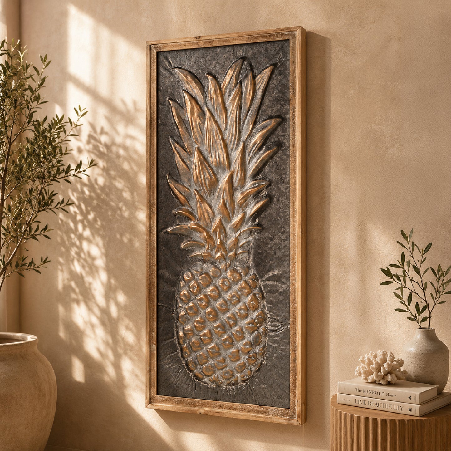 Metal Framed Pineapple Wooden Art
