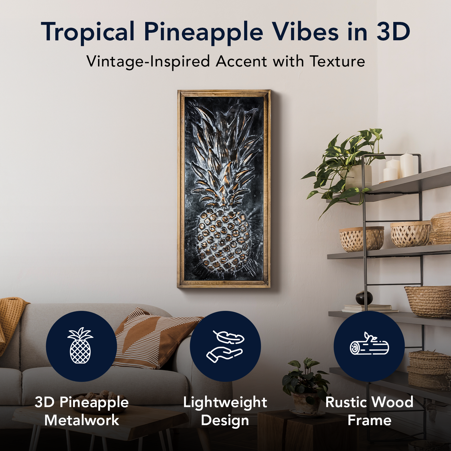 Metal Framed Pineapple Wooden Art