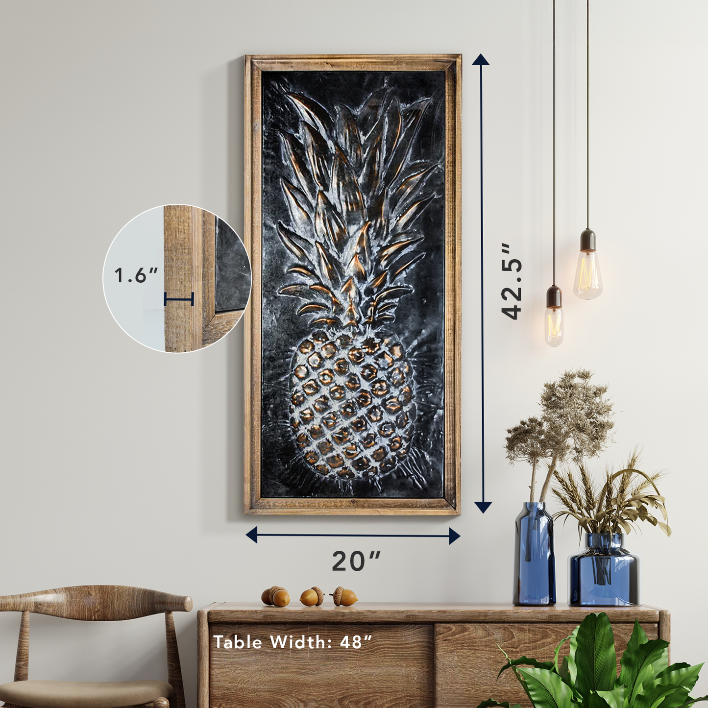 Metal Framed Pineapple Wooden Art