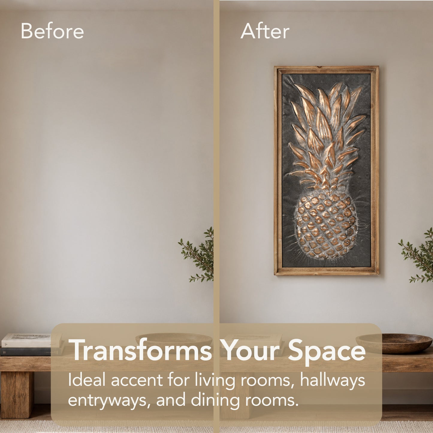Metal Framed Pineapple Wooden Art