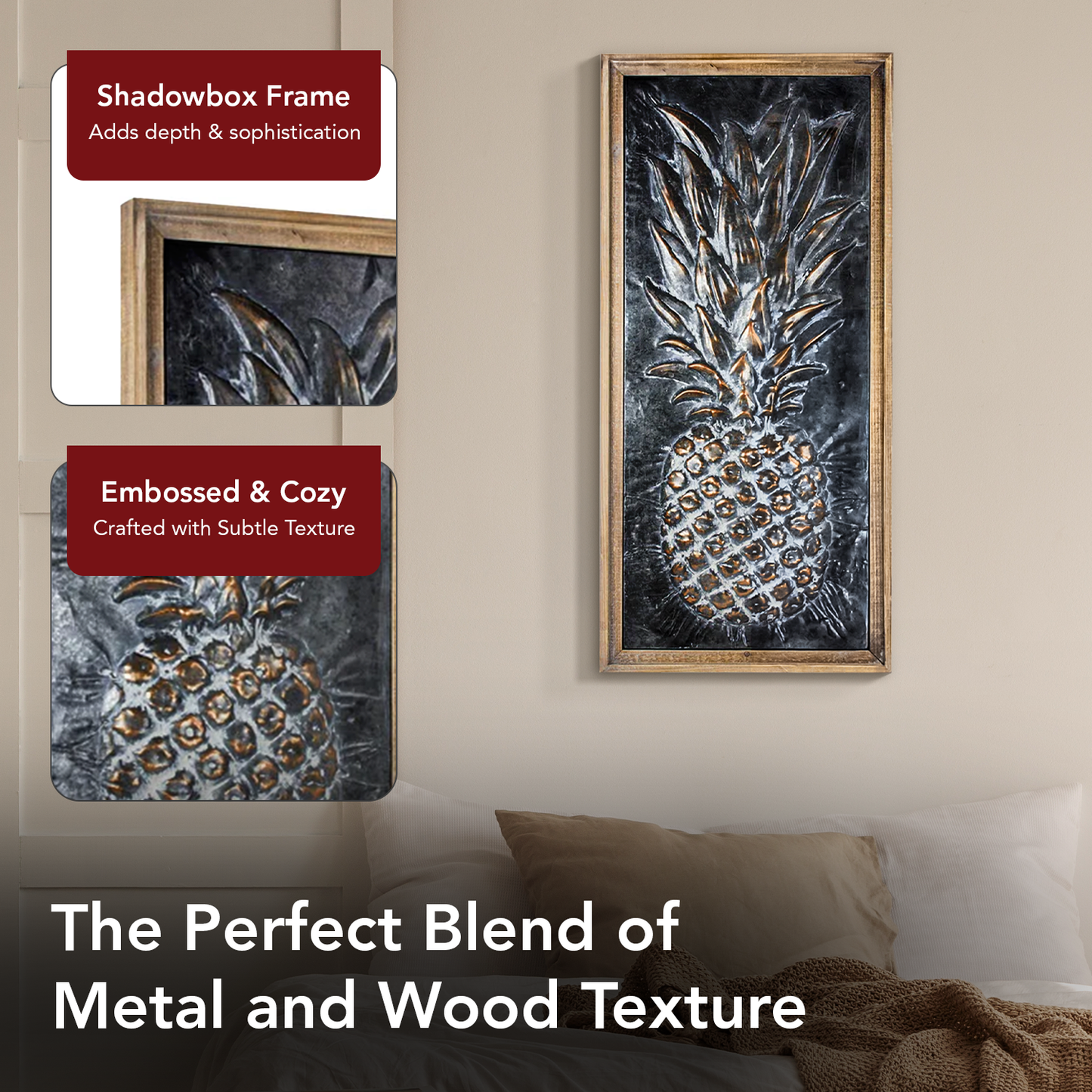 Metal Framed Pineapple Wooden Art