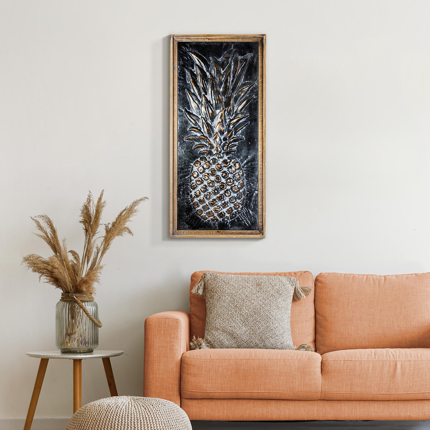 Metal Framed Pineapple Wooden Art