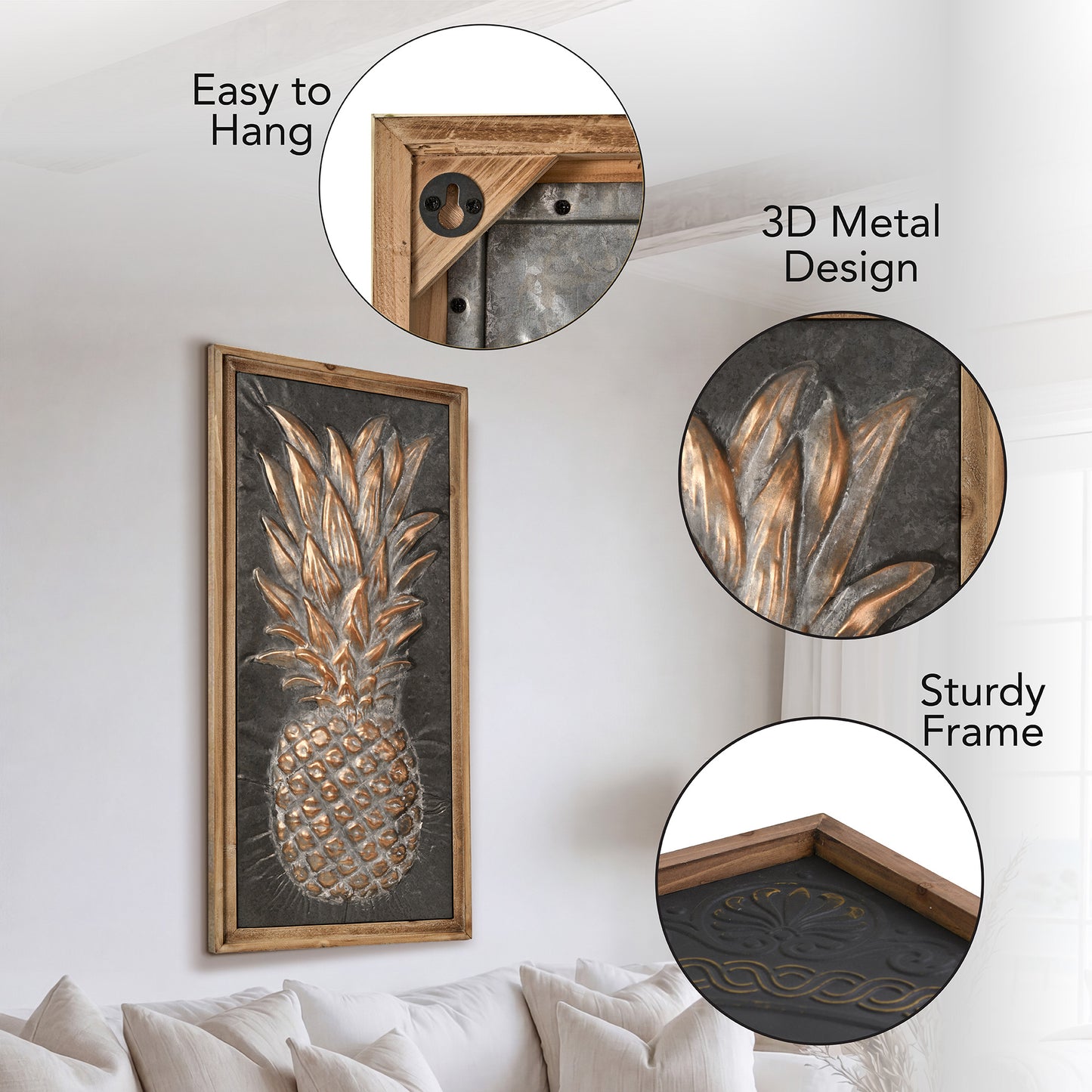 Metal Framed Pineapple Wooden Art