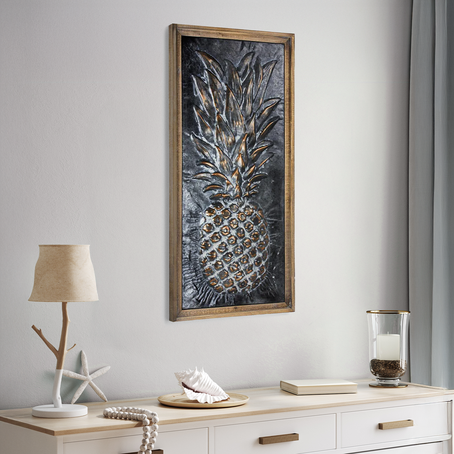 Metal Framed Pineapple Wooden Art