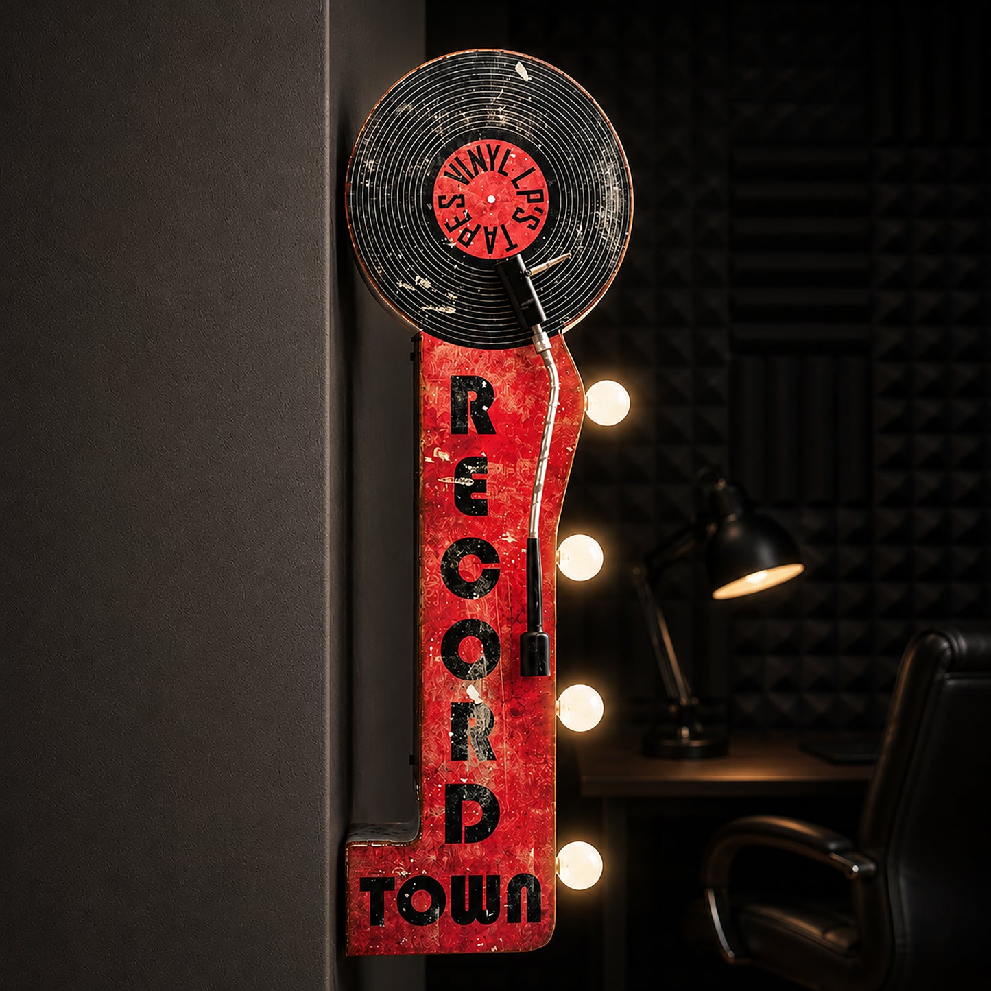 Record Town Vinyl LP's Tapes Vintage LED Marquee Sign Wall Decor