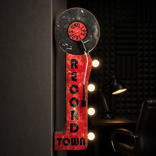 Record Town Vinyl LP's Tapes Vintage LED Marquee Sign Wall Decor