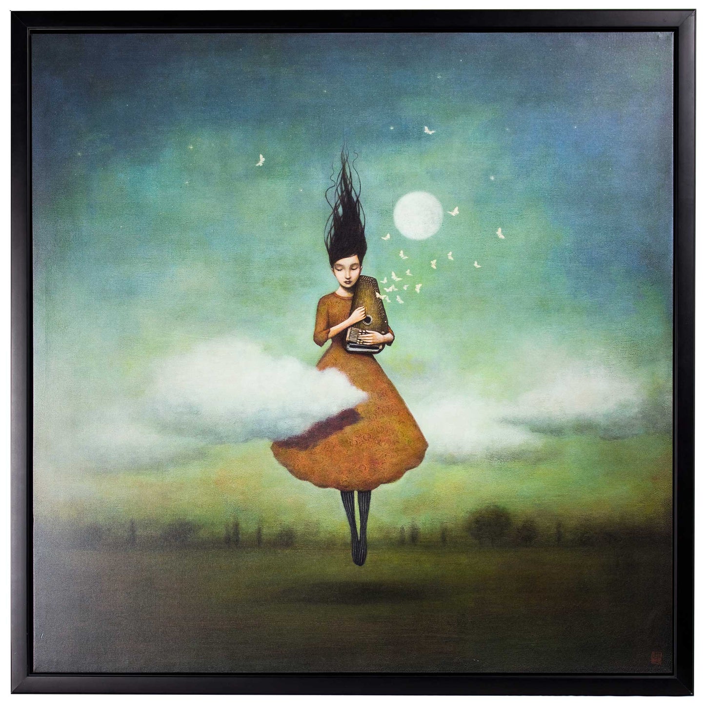 High Notes For Low Clouds by Duy Huynh Framed Canvas Surrealism Art - 35" x 35"