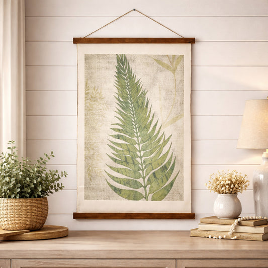 Fern Leaf Scroll Tapestry with Rope Wall Art