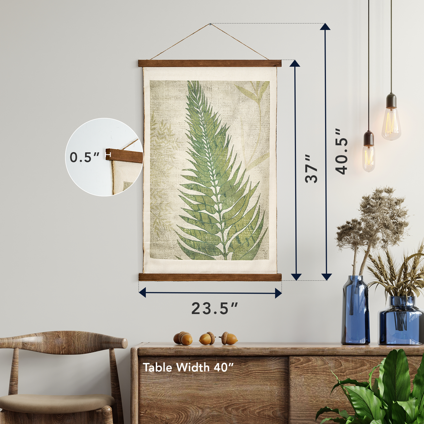 Fern Leaf Scroll Tapestry with Rope Wall Art